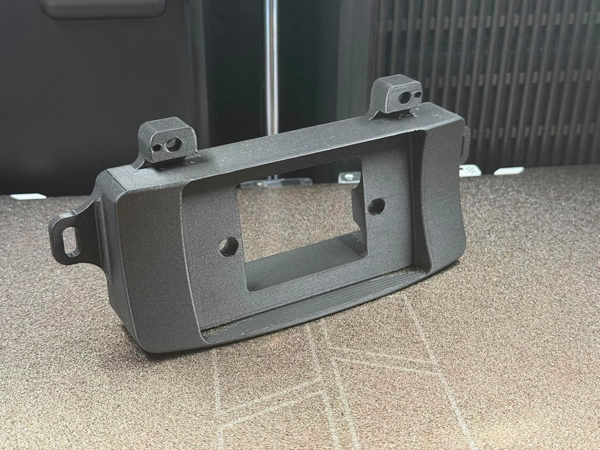 Textured black 3D-printed keypad mount, front three-quarter view